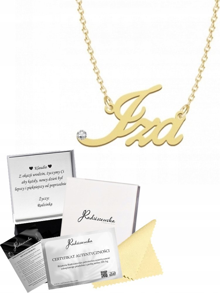 Radziszewska Jewellery POZŁACANY NASZYJNIK Z IMIENIEM IZA SREBRO 925 ŁAŃCUSZEK PREZENT DEDYKACJA