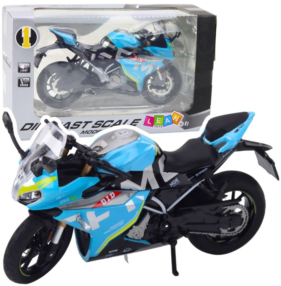 Motocykl Sportowy Metalowy Światła Dźwięki Niebieski 1:12