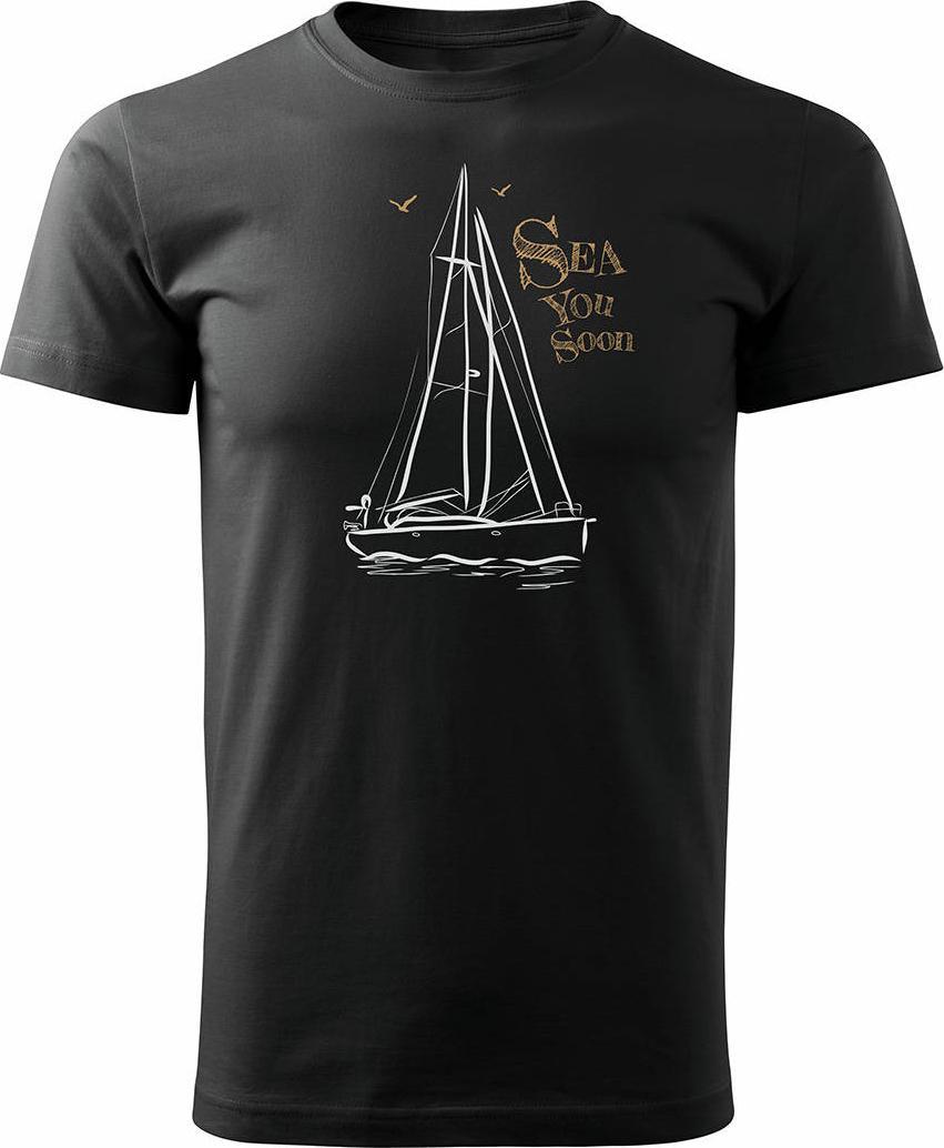 Topslang Koszulka żeglarska dla żeglarza z jachtem żaglówką męska czarna REGULAR r. XXL