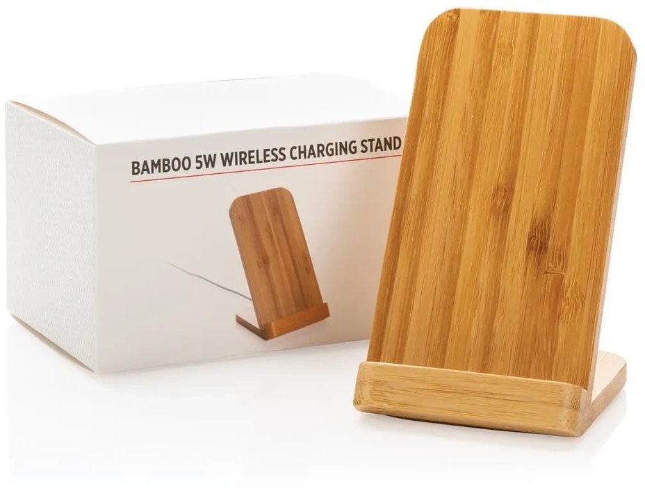Bambusowy stojak na telefon z ładowaniem bezprzewodowym 5W P308.179