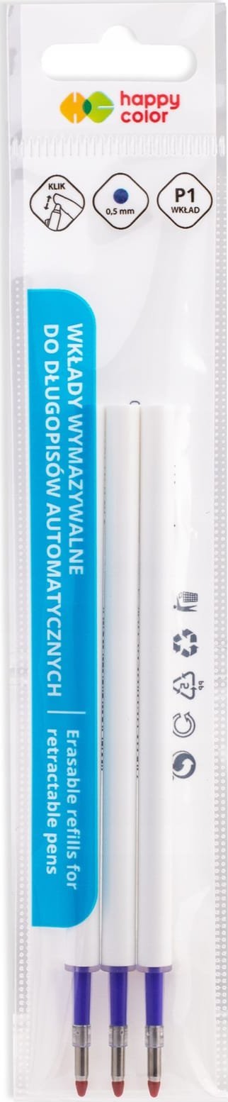 Wkłady do długopisu automatycznego wymazywalne 0.5mm niebieskie 3s w etui