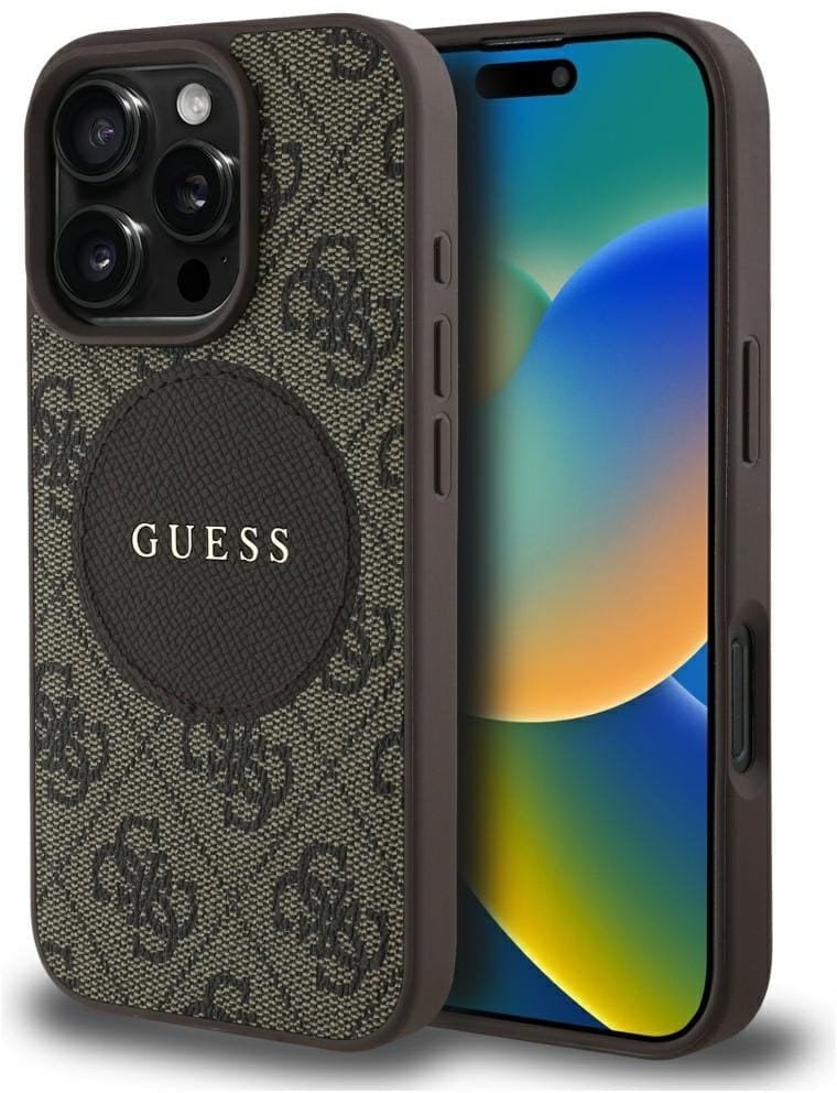 Etui Guess 4G Circle Classic Logo MagSafe do iPhone 16 Pro brązowy