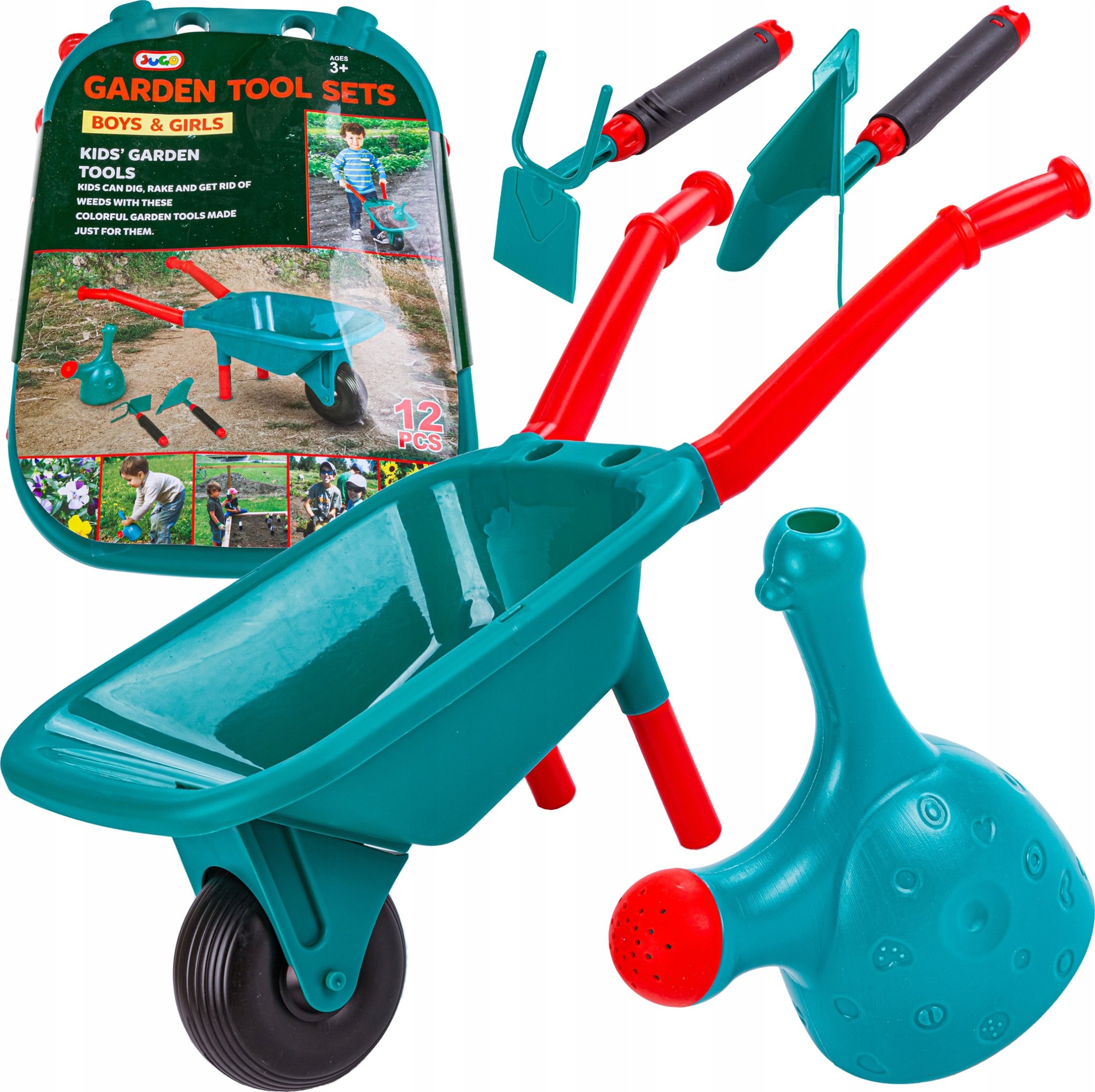 Zestaw Narzędzi Ogrodowych Dla Dzieci Taczka + Akcesoria 12 Elementów Motyka Konewka