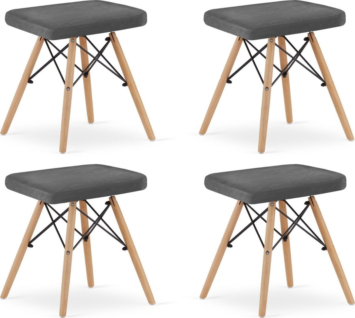 Leobert Taboret WERK - szary aksamit / nogi naturalne x 4