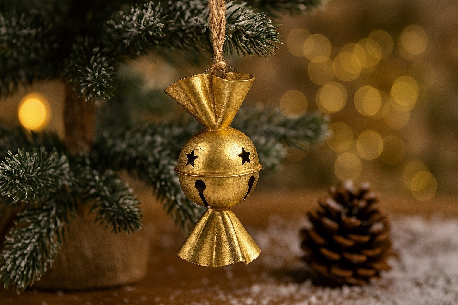 Ozdoba Dzwonek metalowy Cukierek 16,5x8 cm złoty 1614