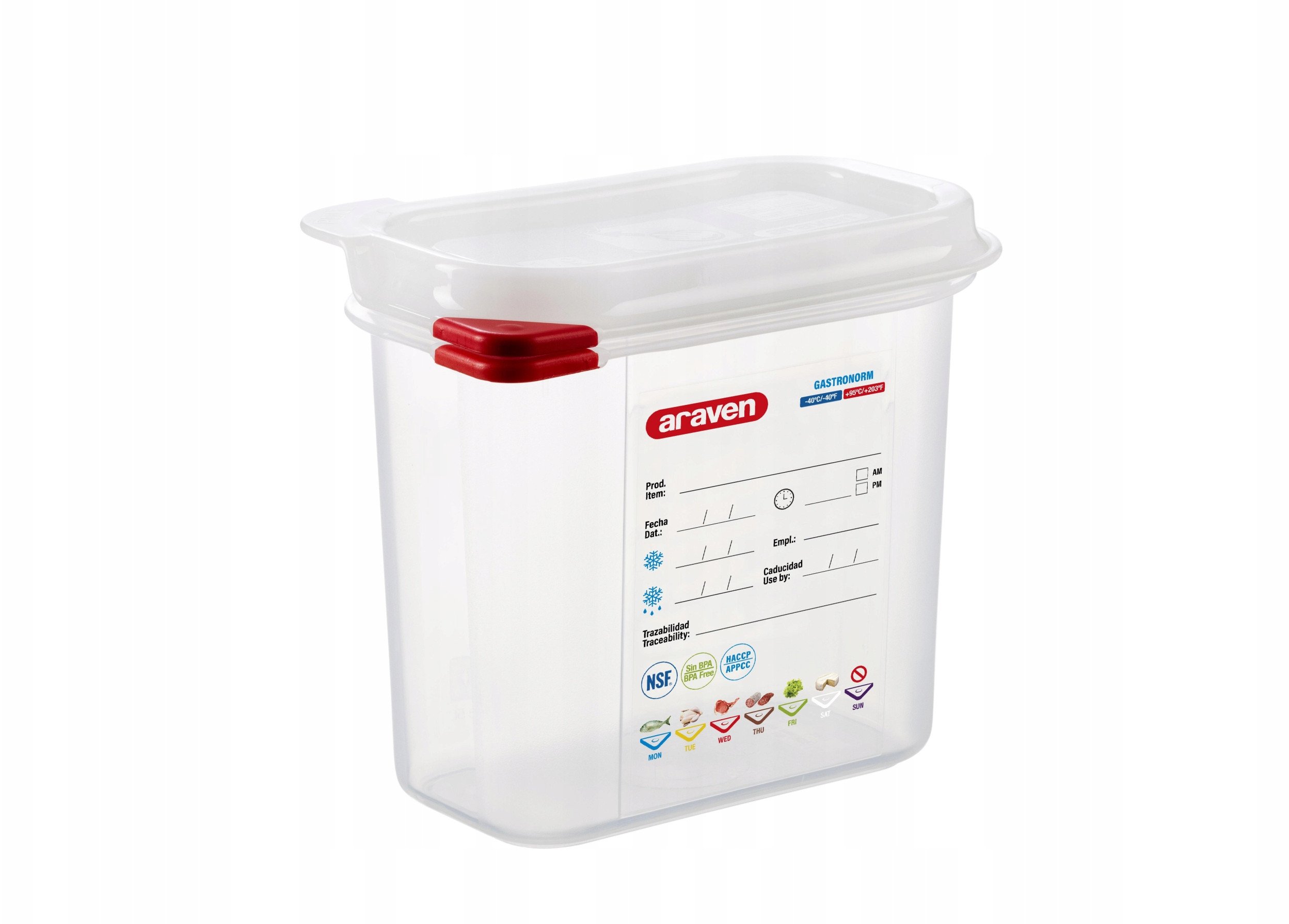 Pojemnik GN 1/9 150 mm z polipropylenu z pokrywką | ARAVEN, 3022