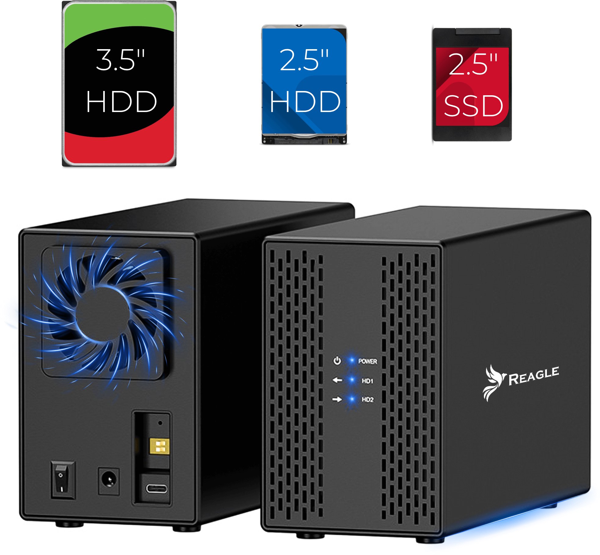 OBUDOWA DYSKU HDD SSD 2x 3,5" SATA III USB 3.2 KIESZEŃ RAID JBOD PM DO 40TB