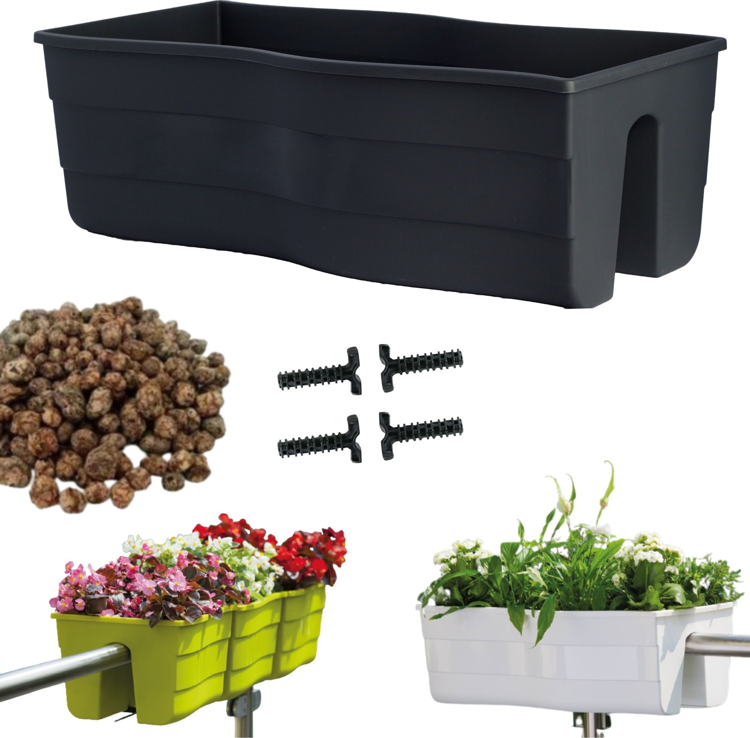 Form-Plastic Skrzynka na balustradę Wave 60, Doniczka balkonowa + keramzyt 2l