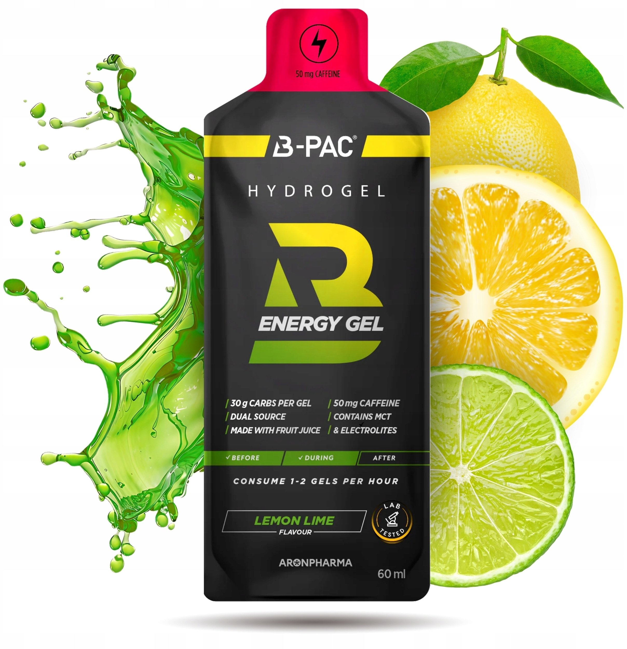 AronPharma_B-PAC Energy Gel + Caffeine żel energetyczny z kofeiną Lemon Lime 60ml