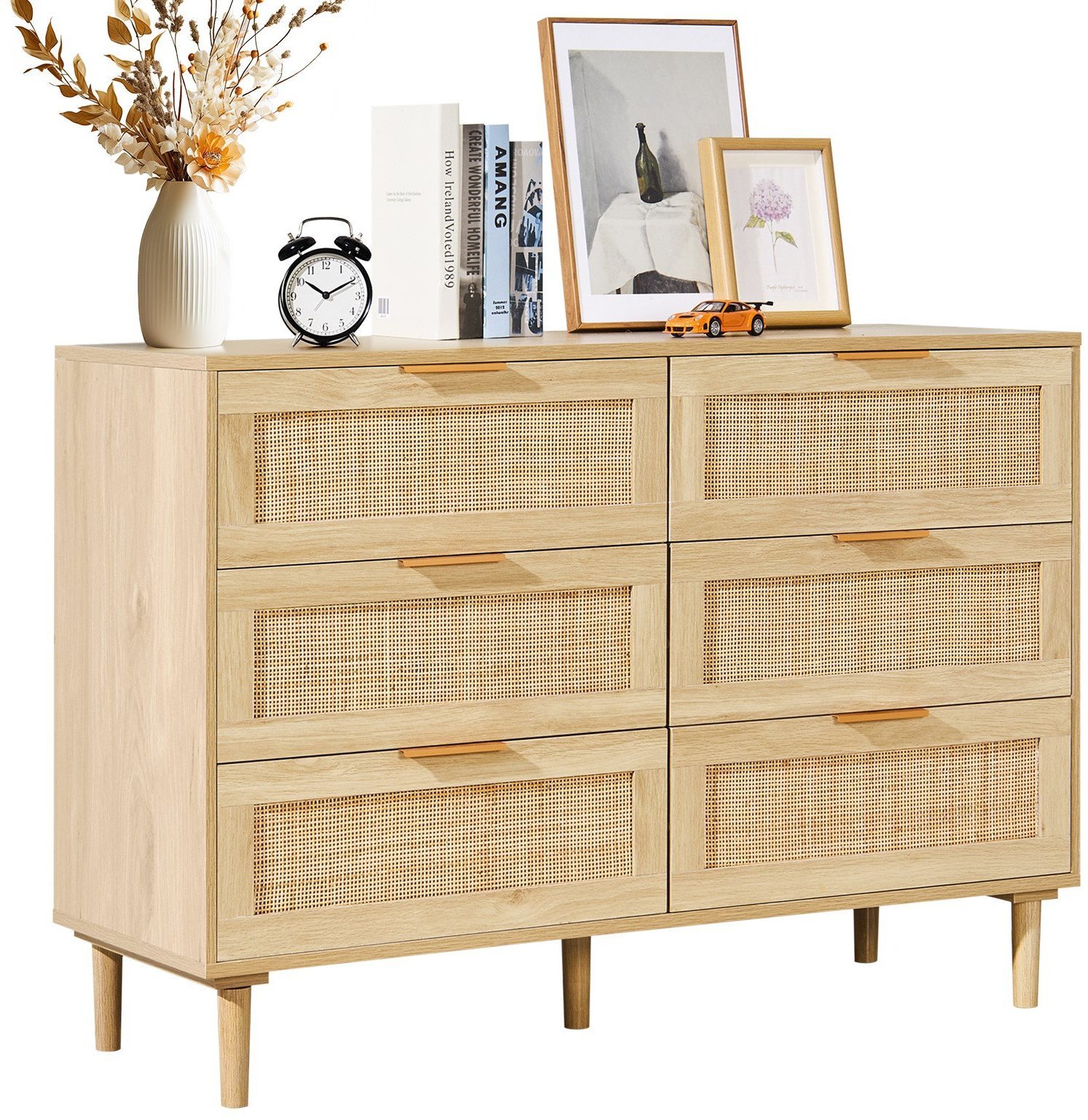 Komoda szafka 6 szuflad rattanowa pojemna nowoczesna