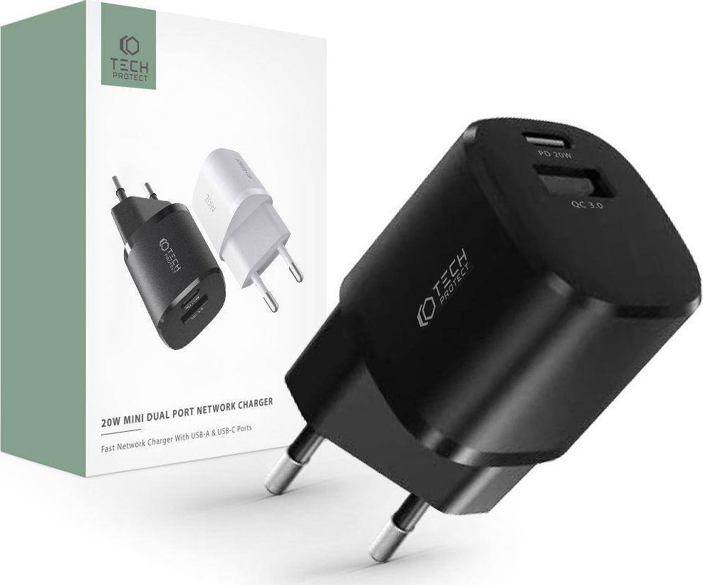 Ładowarka Tech-Protect 1x USB-A 1x USB-C 3 A (THP1555)