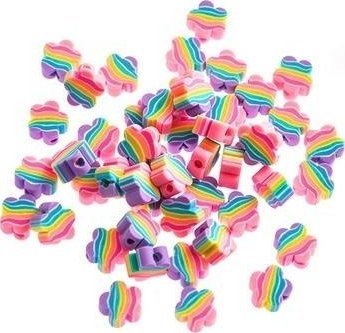 Koraliki polimerowe tęczowe kwiatki 1cm 48szt