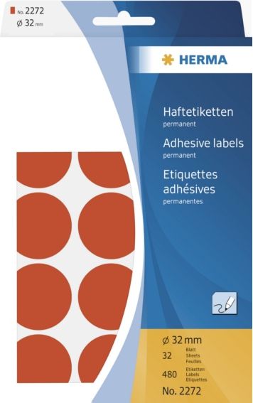 Herma Etykiety czerwone kółka, 480 sztuk (2272)