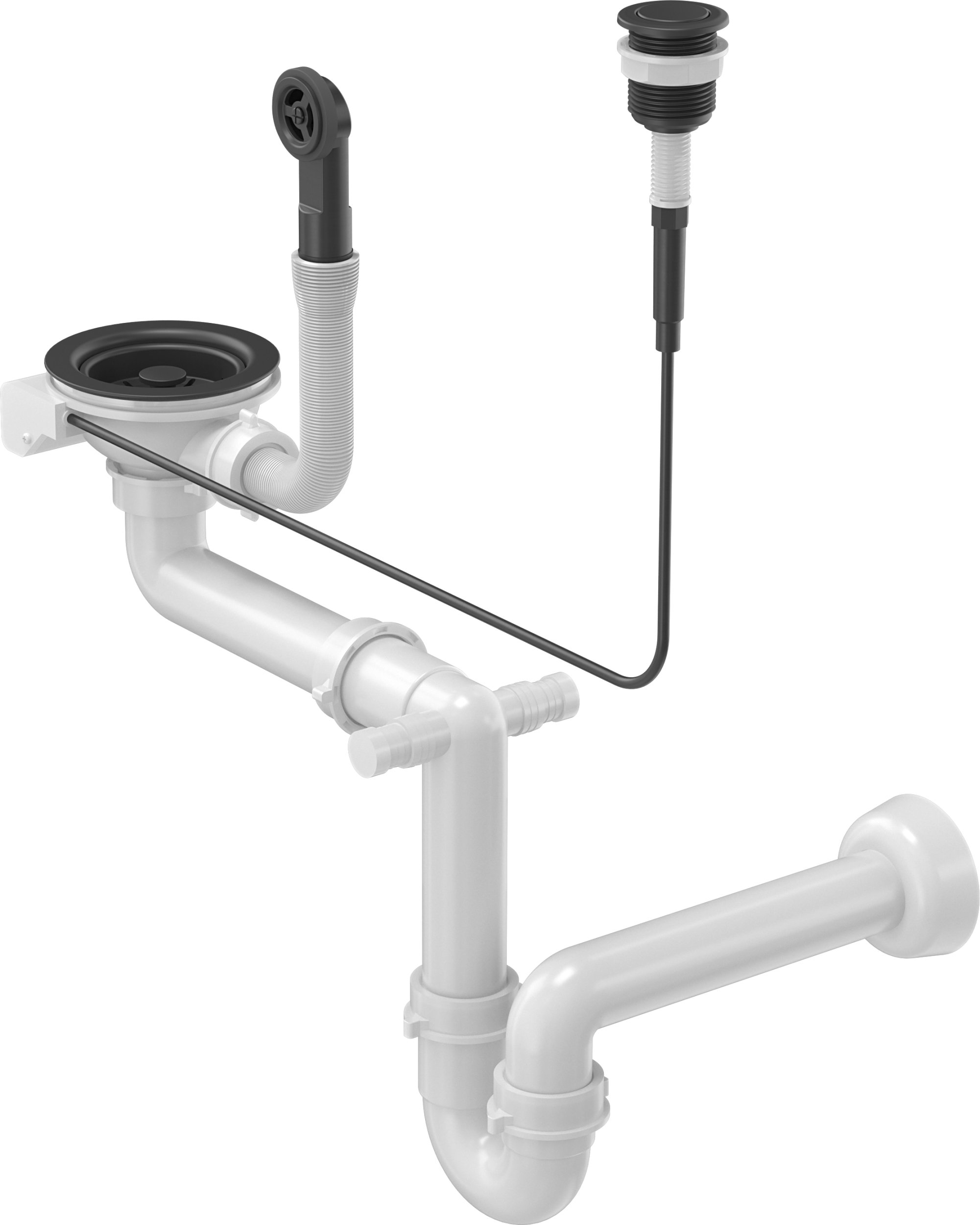 Syfon czarny przyścienny do zlewu granitowego z korkiem automatyucznym