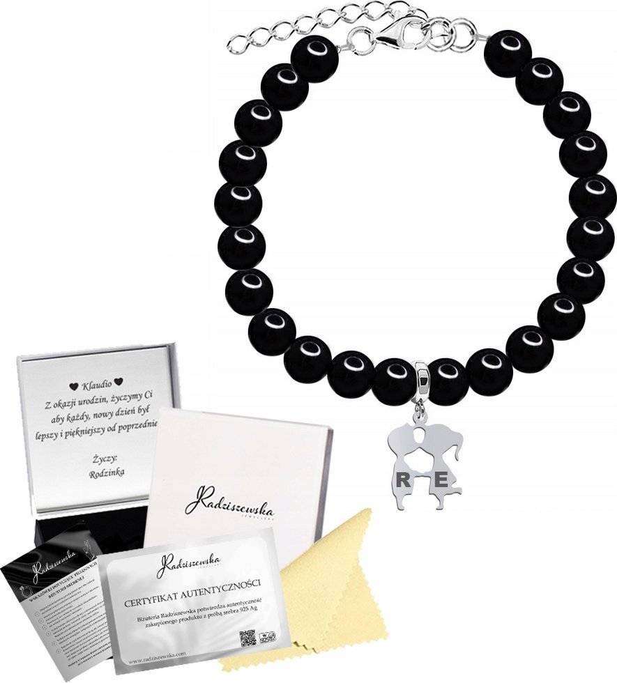 Radziszewska Jewellery Bransoletka z Pereł Zawieszka z Grawerem Prezent Srebro 925 Życzenia Gratis