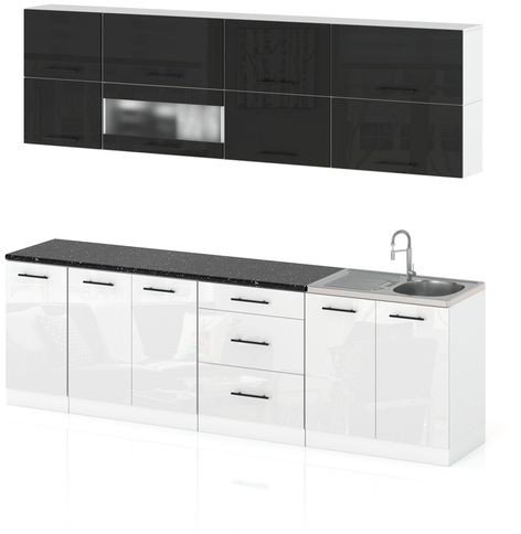 Meble Kuchenne Nowoczesne Kuchnia Robo Lux 2.6m Zestaw Czarny Biały Połysk