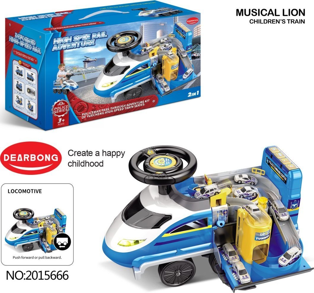 Jokomisiada Interaktywny Jeździk 2w1 Policja Niebieska dla dzieci 3+ Dźwięki Światła + Parking policyjny + 4 Resoraki + Ruchome elementy