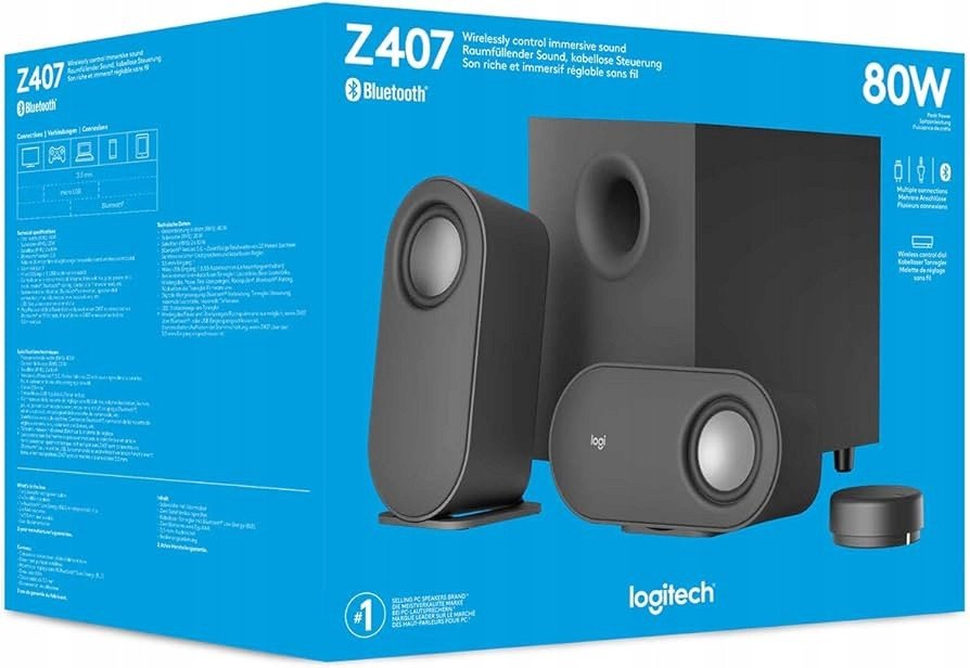 Głośniki Bezprzewodowe Logitech Z407 Stereo 2.1 40W / 80W Grafitowe ŚWIETNE