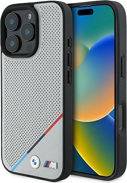 BMW BMW BMHMP16L23PUPDG iPhone 16 Pro 6.3" szary/grey hardcase M Perforated Tricolor Line MagSafe