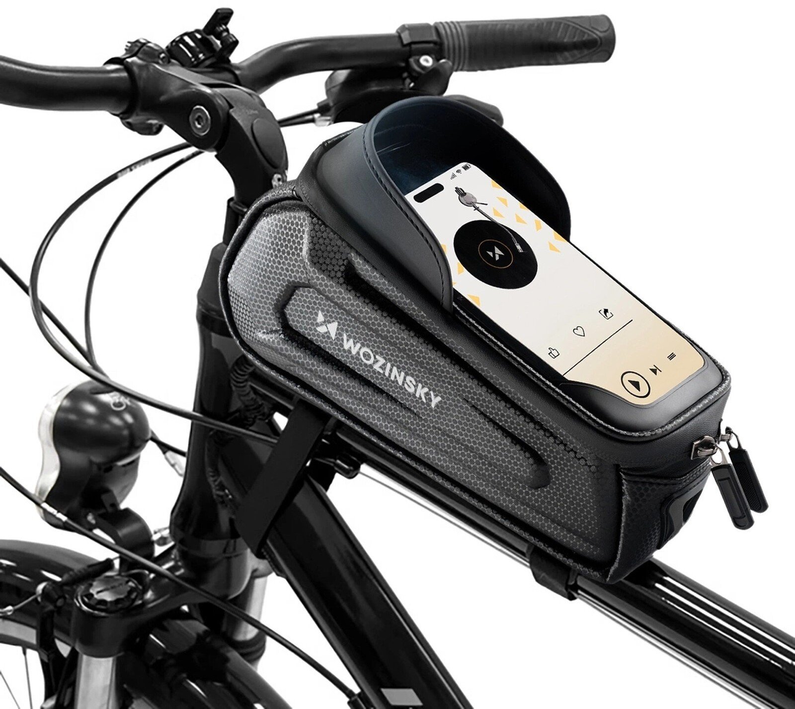 Wozinsky Torba sakwa rowerowa na ramę pancerna z kieszonką na telefon 1.7 l - czarna