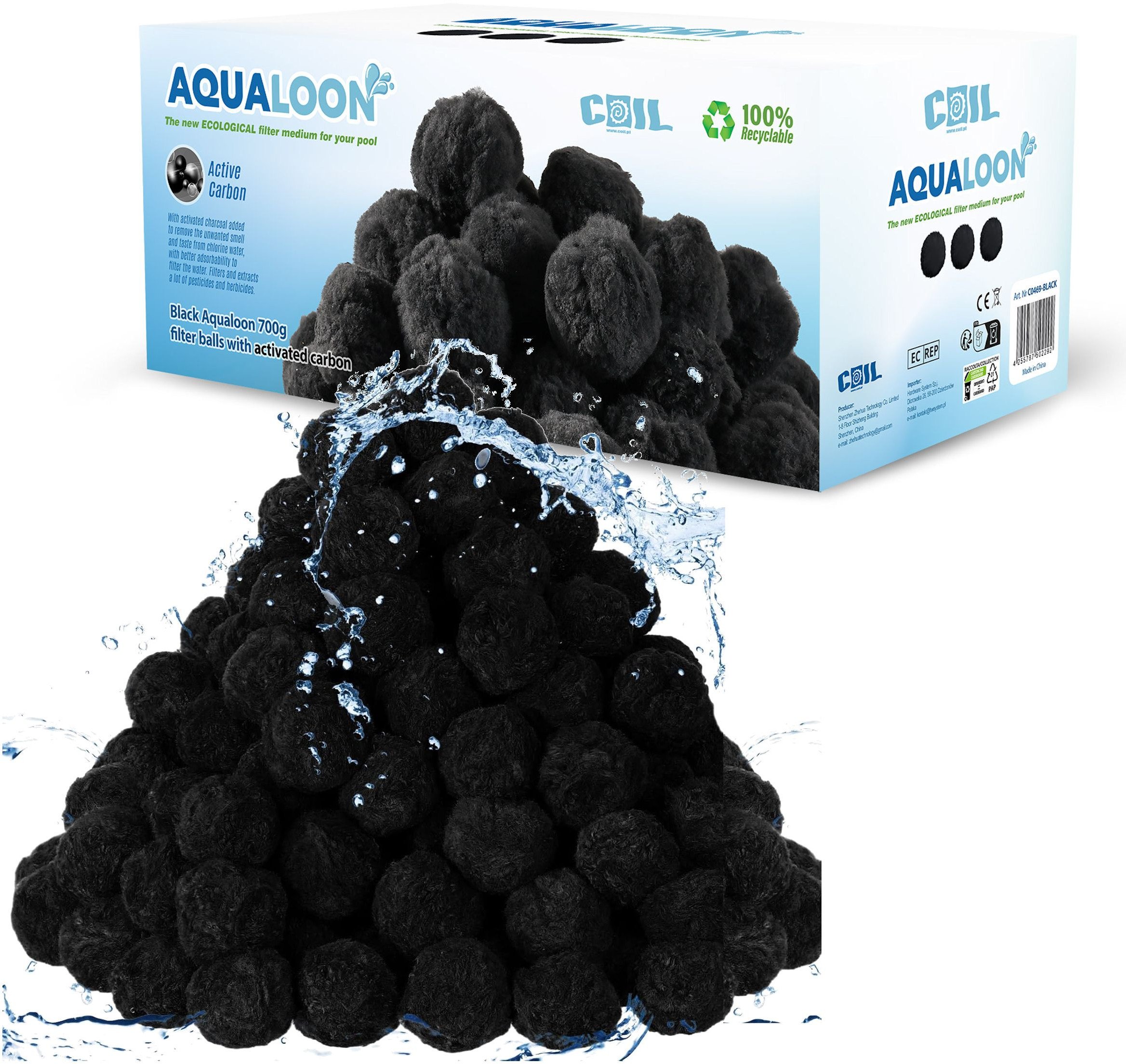 Coil kulki filtracyjne aqualoon black do pompy piaskowej do basenu opakowanie 700g zastępuje 25kg piasku