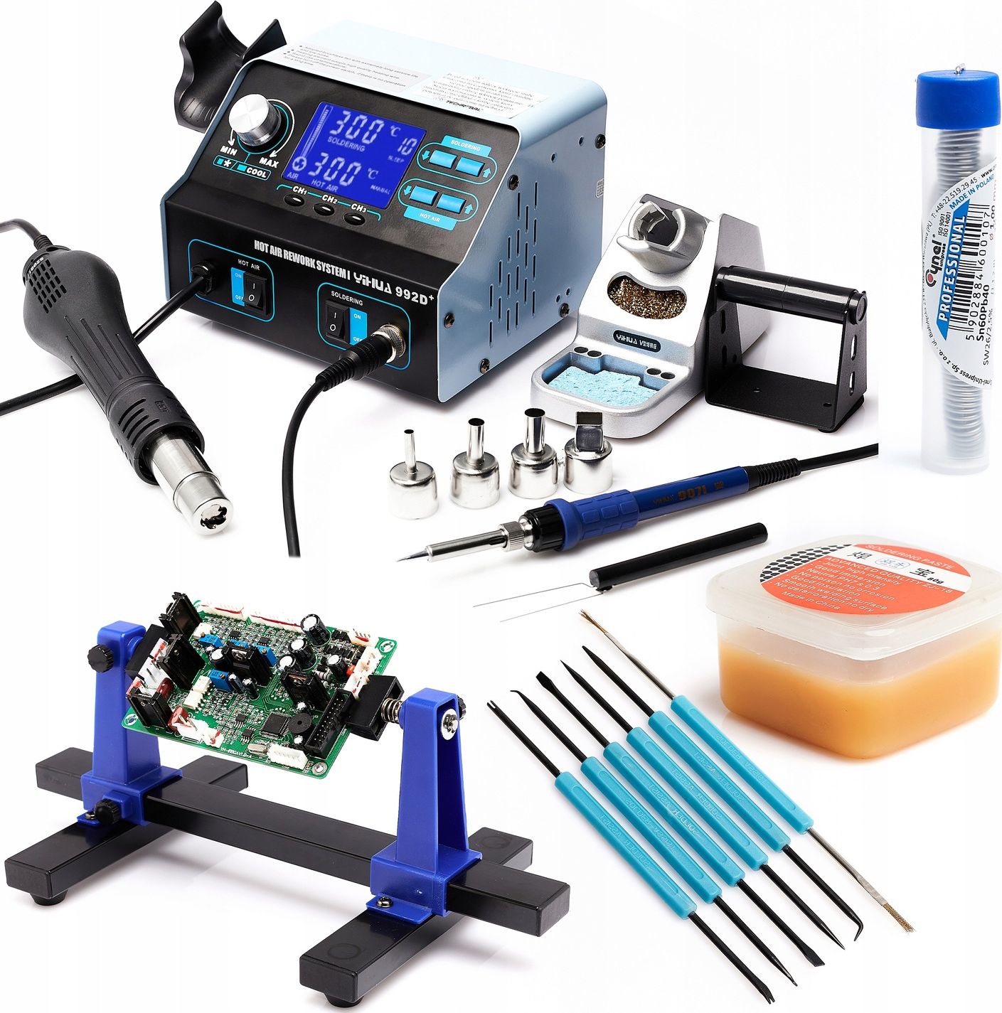 Techrebal LUTOWNICA HOT-AIR YIHUA 992D+ UCHWYT PCB CYNA 75W