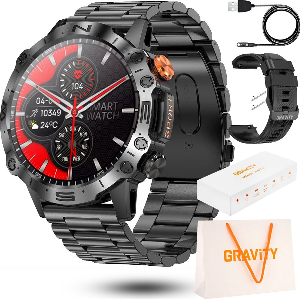 Smartwatch Gravity Zegarek męski SMARTWATCH GRAVITY SMA20-1 zestaw z torebką