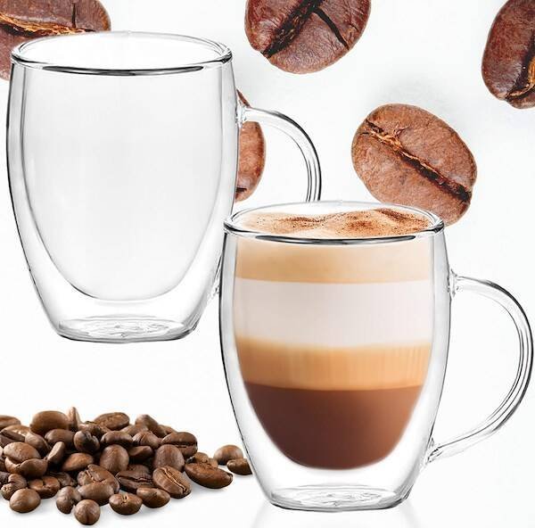 Springos Szklanki termiczne do kawy i herbaty 2 szt. 300 ml z uchwytem i podwójnym dnem UNIWERSALNY