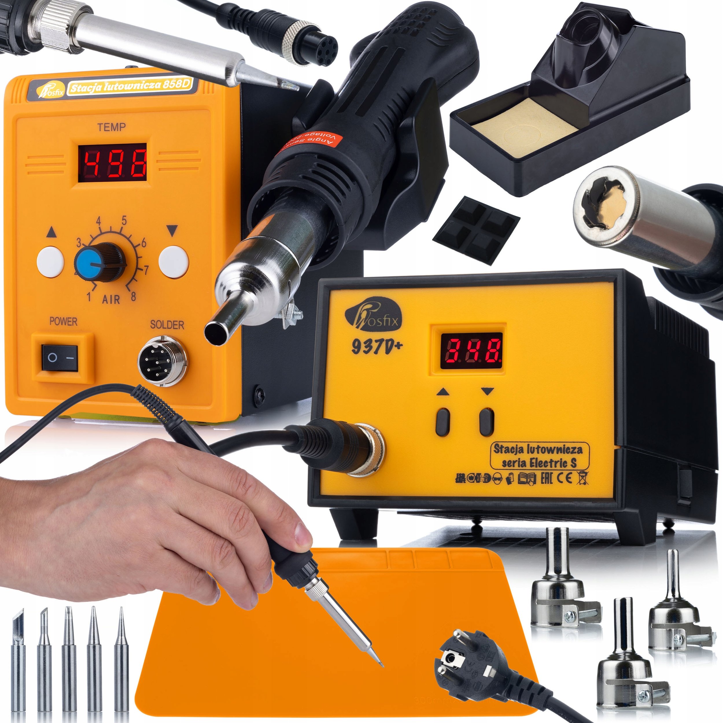 2W1 STACJA LUTOWNICZA ROSFIX 937D+ STACJA HOT AIR 858D+ MATA GROTY DYSZE