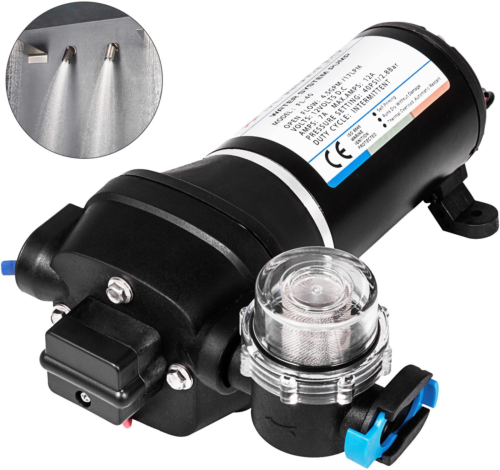 Pompa ciśnieniowa przeponowa do wody 14 l/min 12V 2,76 bar