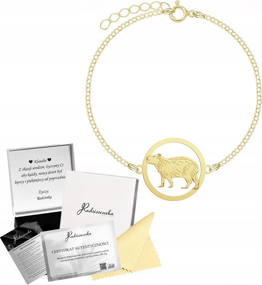 MEJK Jewellery Bransoletka Złota KAPIBARA Łańcuszek Biżuteria Prezent 925 GRAWER GRATIS