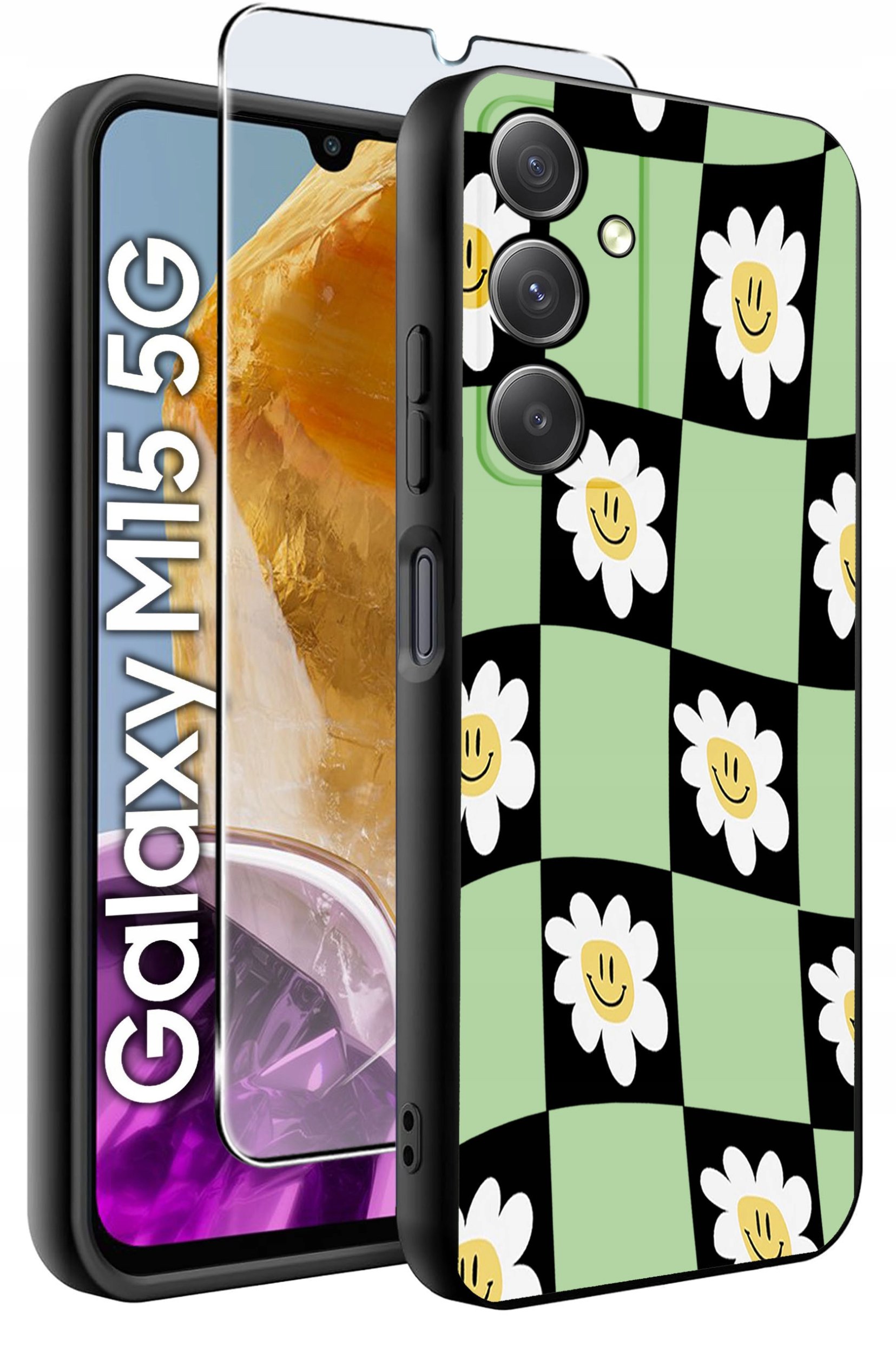 ETUI do Samsung M15 5G WZORY | SILIKONOWE MATT CASE + SZKŁO HARTOWANE 9H