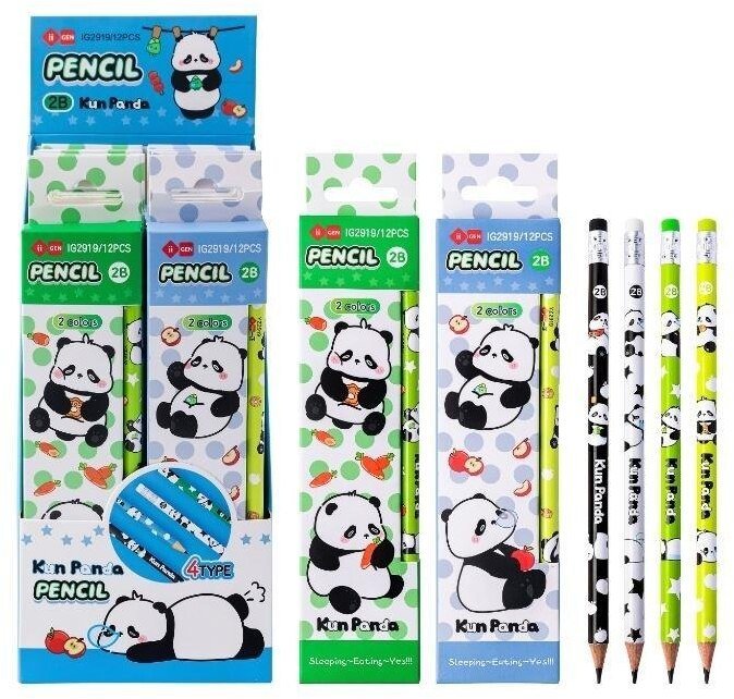 Ołówek z gumką Panda 4szt mix