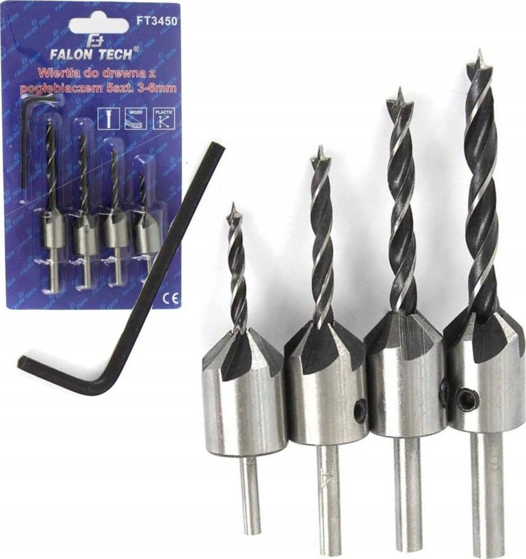 Wiertło Falon-Tech NAWIERTAKI ZESTAW WIERTEŁ Z POGŁEBIACZEM 5 szt.