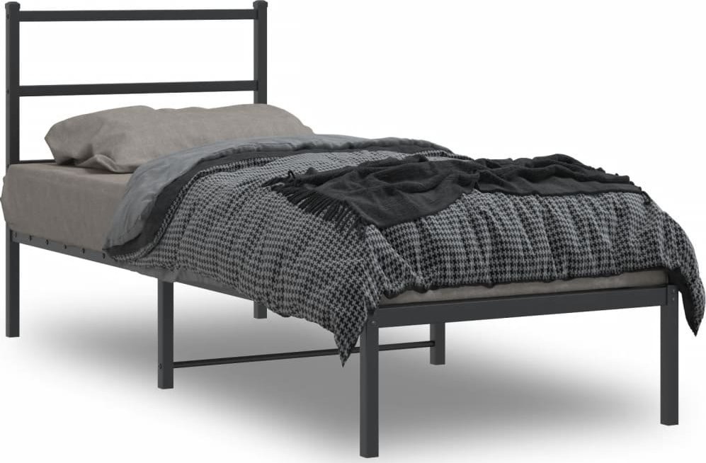 vidaXL Metalowa rama łóżka z wezgłowiem, czarna, 75x190 cm