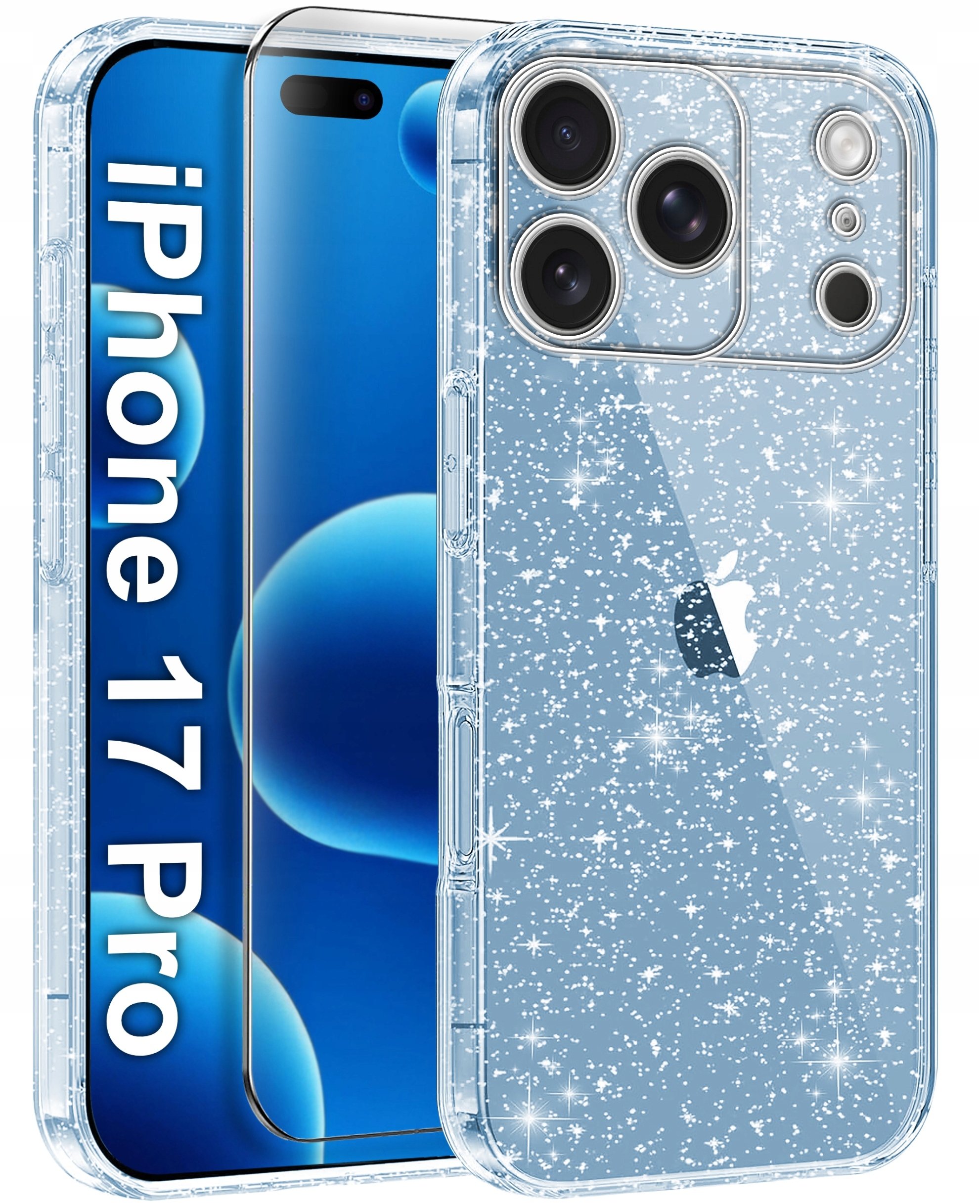 krainaGSM Etui do iPhone 17 Pro CASE CLEAR BROKAT Błyszczące mieniące 2MM + SZKŁO 9H