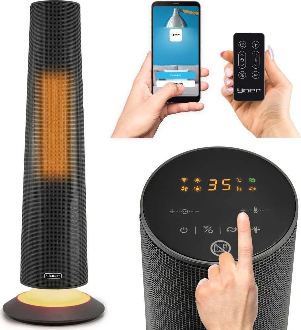 Termowentylator Yoer FARELKA Elektryczna TERMOWENTYLATOR Ceramiczny ECO Grzejnik 2500W + WI-FI + Pilot - Yoer SkyTower FH06G