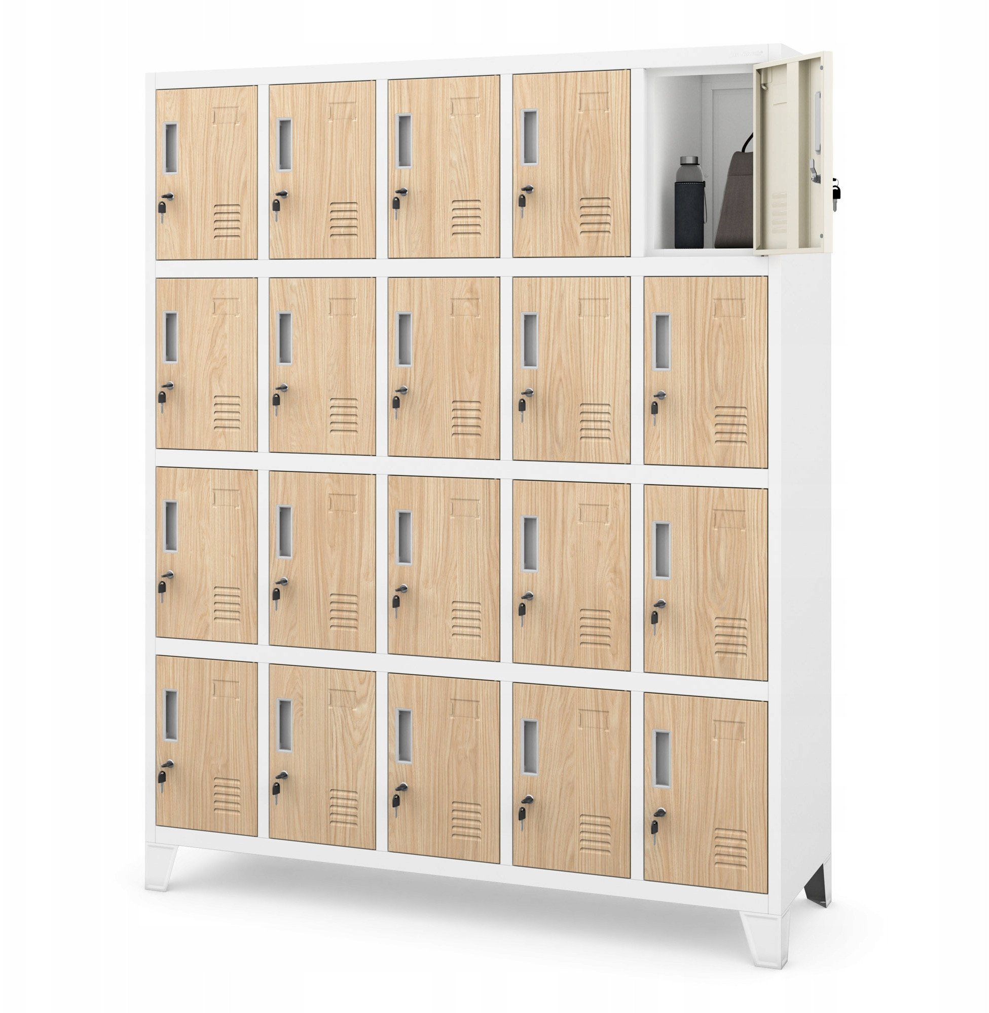 Szafa ze schowkami ROBERT, 1360 x 1720 x 450 mm, Eco Design: biała/dąb sonoma