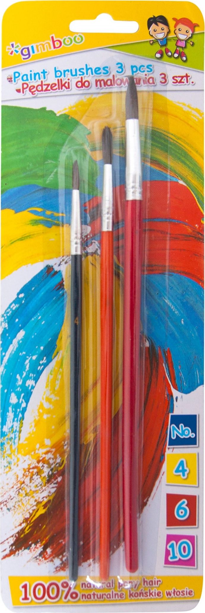 Gimboo Pędzelki GIMBOO, No. 4-6-10, 3 szt., blister, mix kolorów
