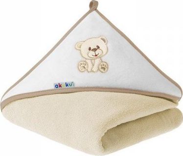 Akuku Okrycie kąpielowe z misiem 100 x 100 cm ecru