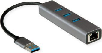 HUB USB Roline ROLINE USB 3.2 Gen 1 zu Gigabit Ethernet Konverter + Hub 3x