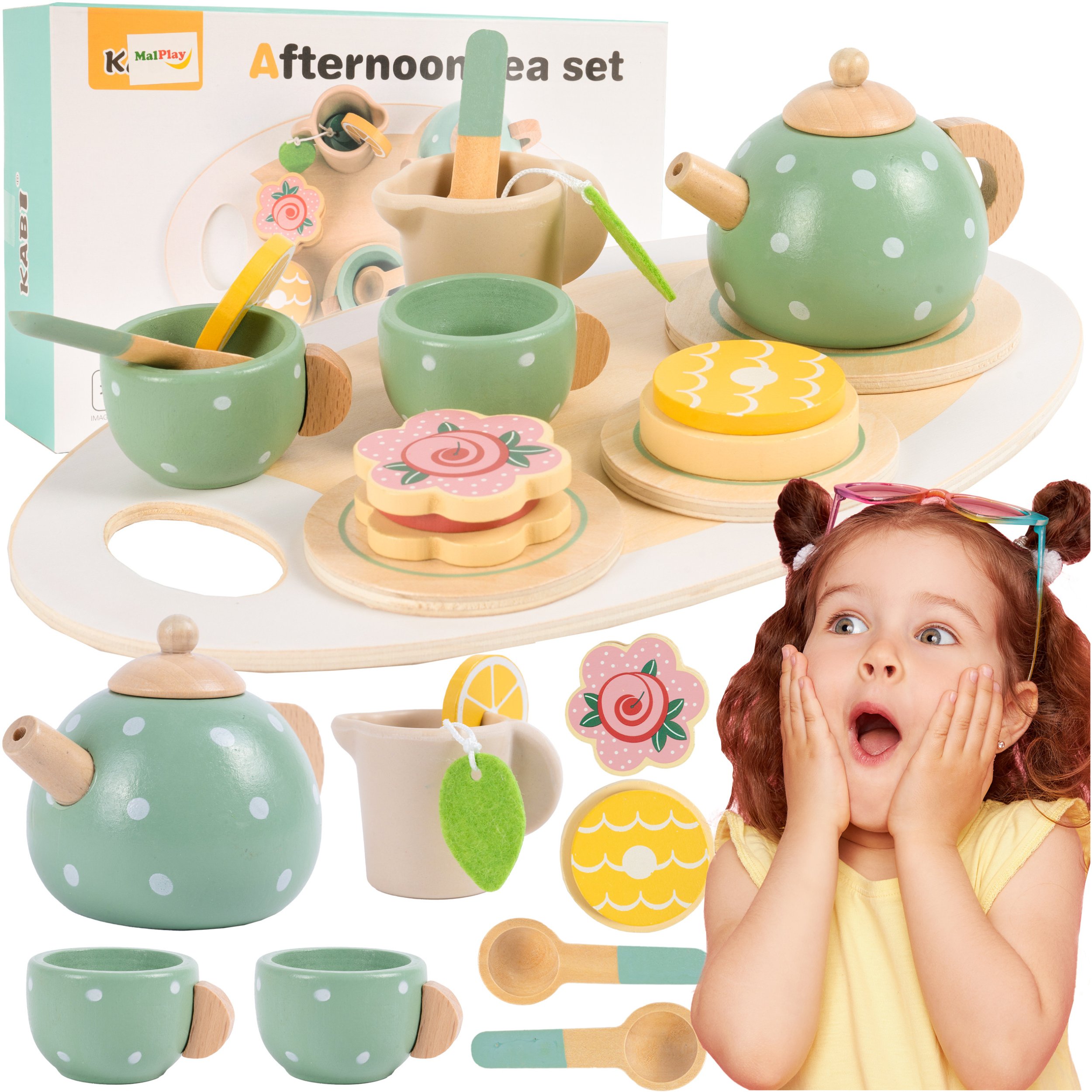 Zestaw Do Herbatki Herbaty Drewniany Do Zabawy Dla Dzieci Imbryczek Tacka