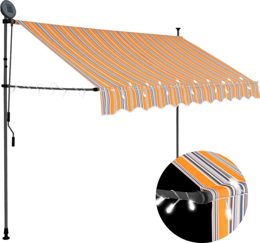 vidaXL Ręcznie zwijana markiza z LED, 300 cm, żółto-niebieska