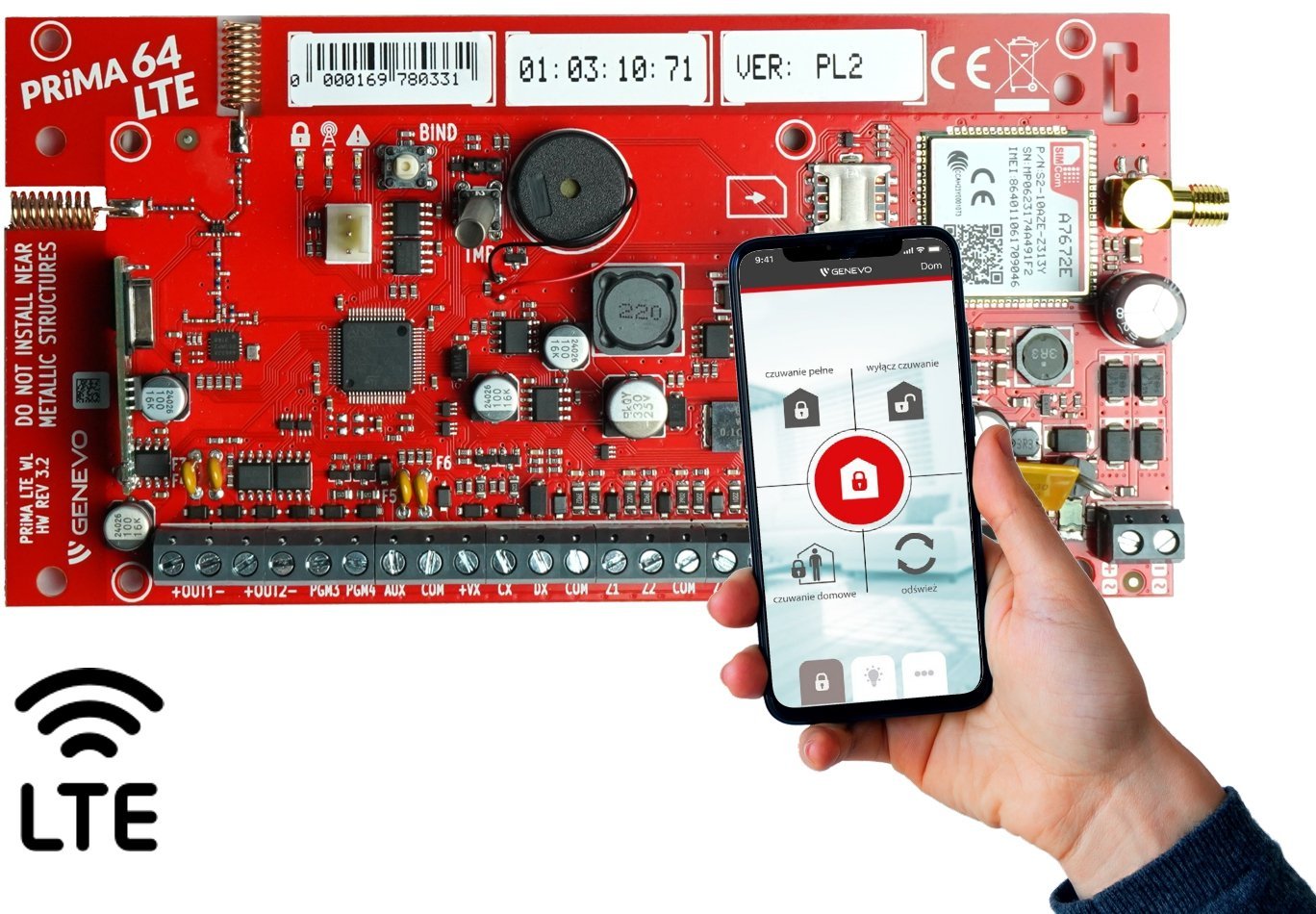 PRiMA64LTE WL CA GENEVO Centrala alarmowa z komunikatorem 4G(LTE) i modułem radiowym