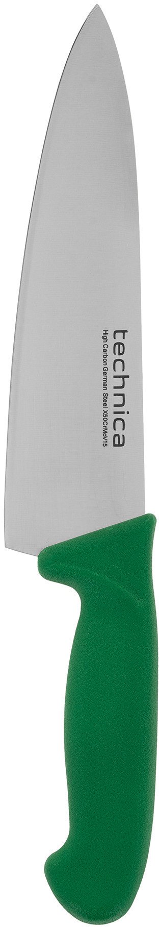 Nóż kucharski HACCP 340 mm, ostrze szerokie, gładkie, spiczaste 205 mm, zielony | TECHNICA, Silver Line