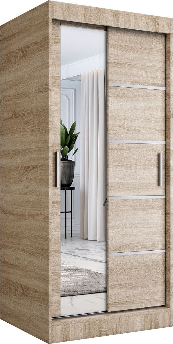 MKPOL Szafa przesuwna MODUO COMFORT 3 90 dąb sonoma z lustrem