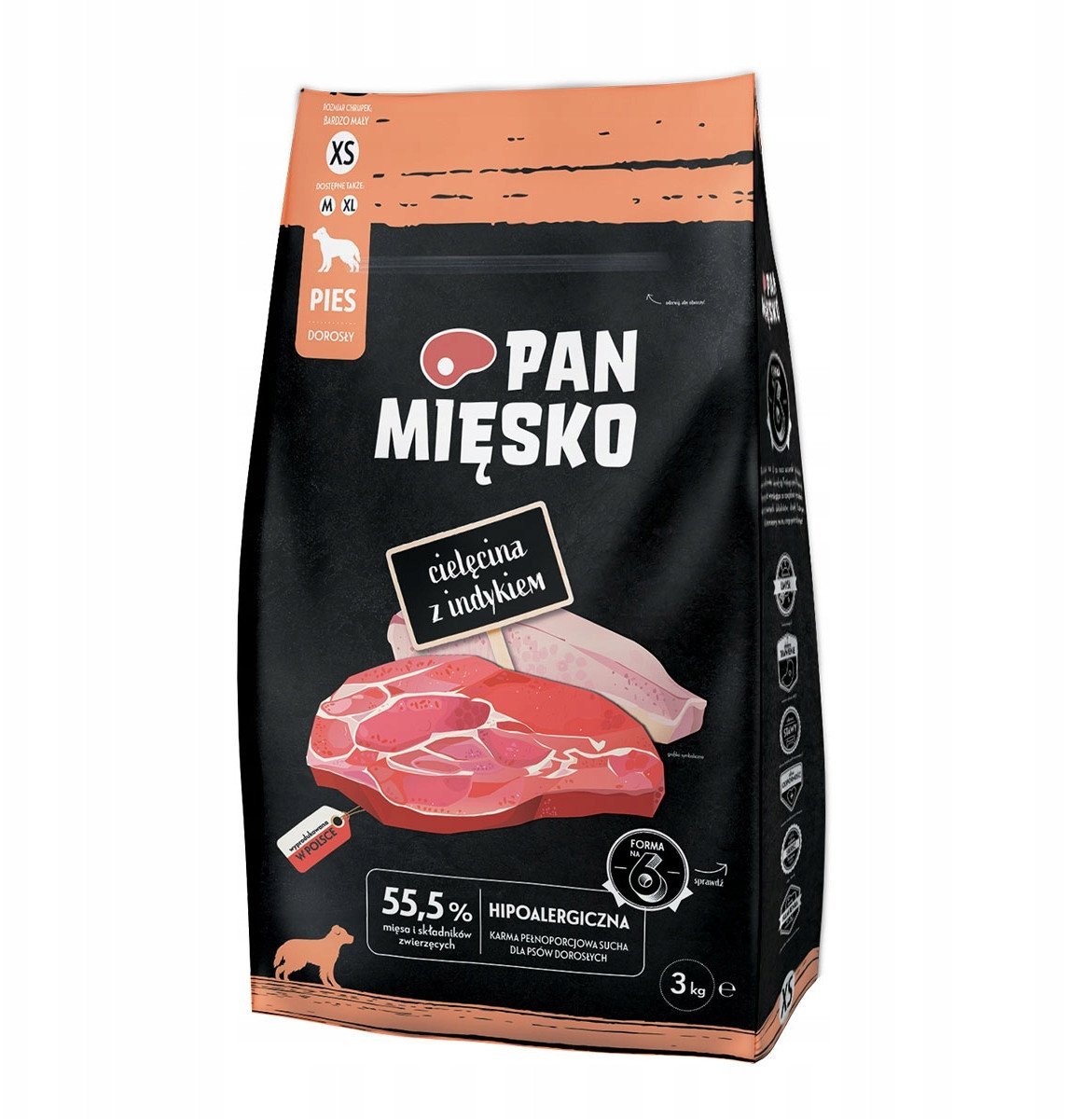 Pan Mięsko Pan Mięsko Karma sucha dla psa - cielęcina i indyk chrupki XS 3kg