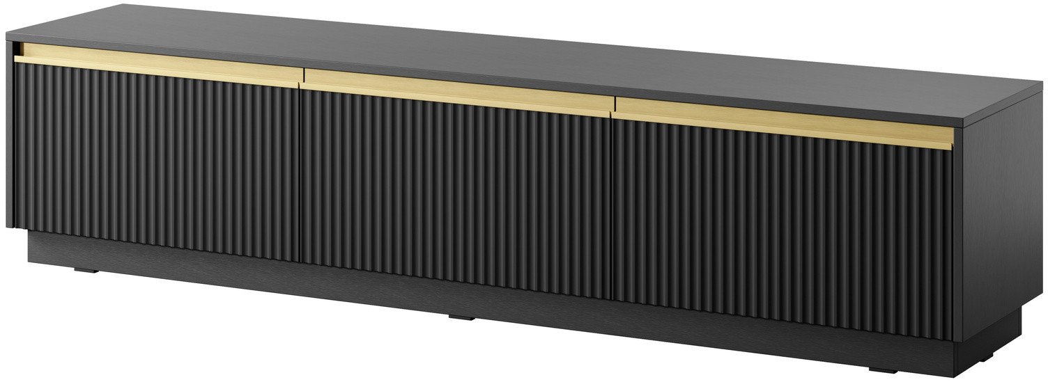 Szafka RTV Loren 180cm w kolorze czarnym trzydrzwiowa z ryflowanymi frontami