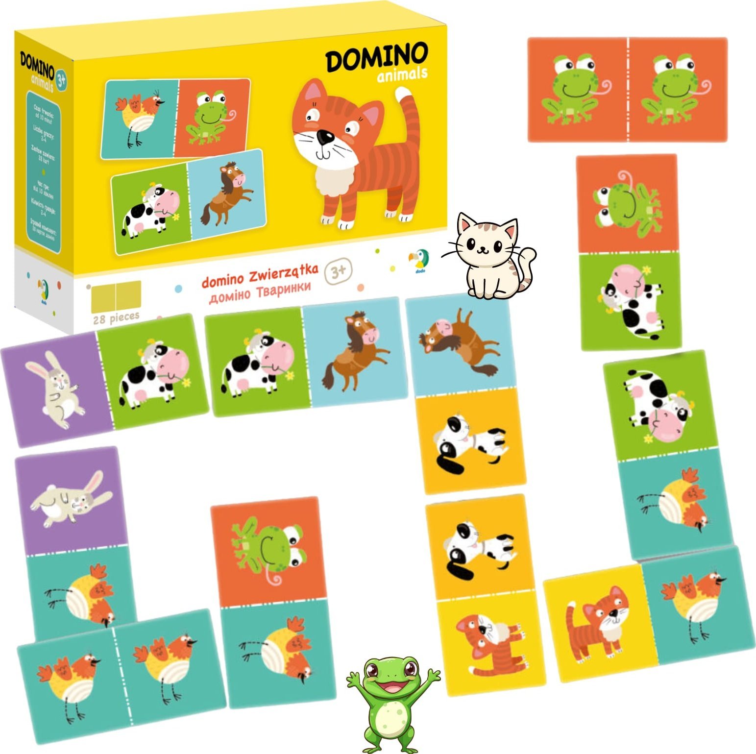 Dodo GRA DOMINO ZWIERZĄTKA DLA DZIECI KOLOROWE KARTY DO ZABAWY DLA NAJMŁODSZYCH