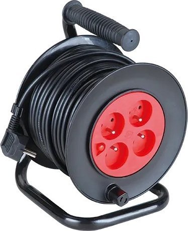 Aigostar Przedłużacz bębnowy z 4 gniazdami typu francuskiego 3G 1.0m 40 m czarny Zwijacz kabla z 4 gniazdami typu francuskiego 3G 1.0m 40 m czarny
